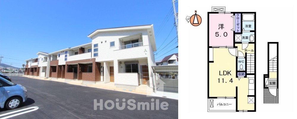 グランディール沖洲 B 203の外観と間取り図