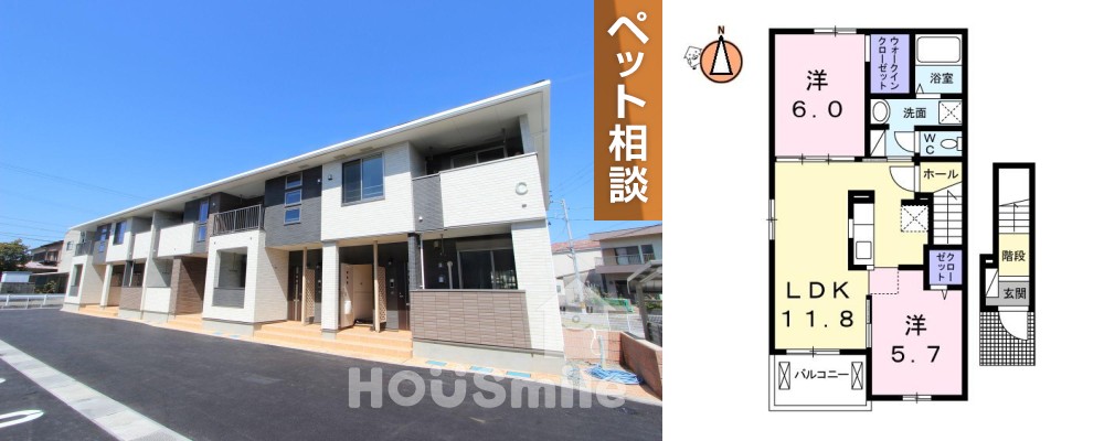 グランディール沖洲 C 201の外観と間取り図