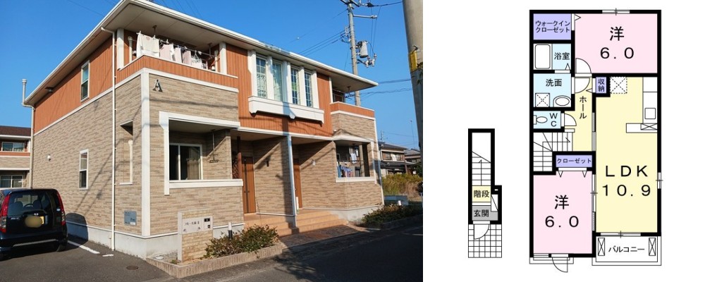 フルール 蘭II A 202の外観と間取り図