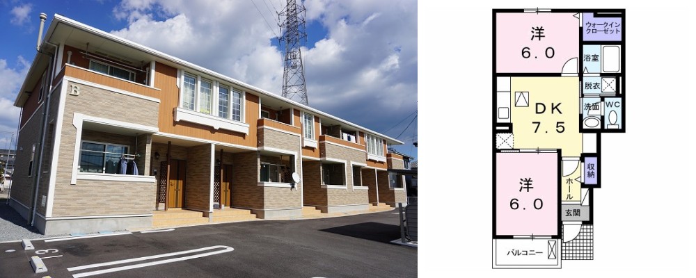 フルール 蘭II B 105の外観と間取り図