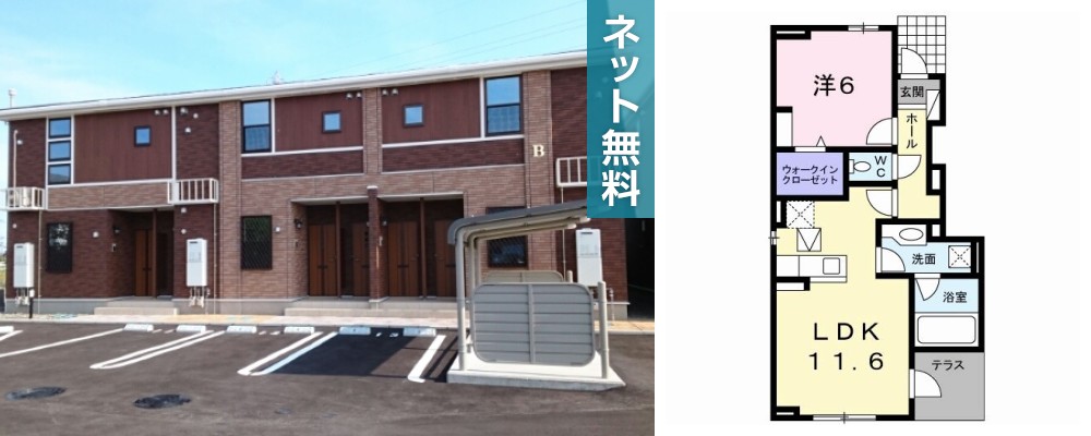 イルフィオーレ藍住B 103の外観と間取り図