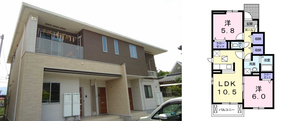 オリーブB 102の外観と間取り図