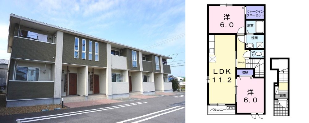 メゾンド K2 201の外観と間取り図