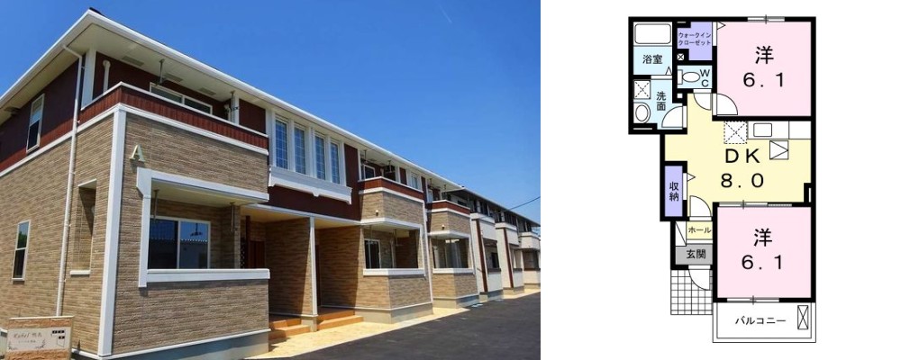 ルーベル鴨島A 102の外観と間取り図