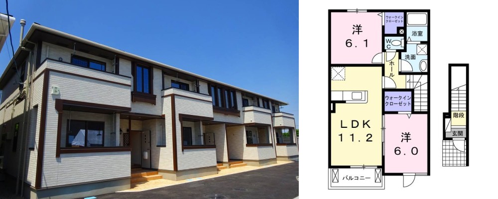 ルーベル鴨島B 202の外観と間取り図