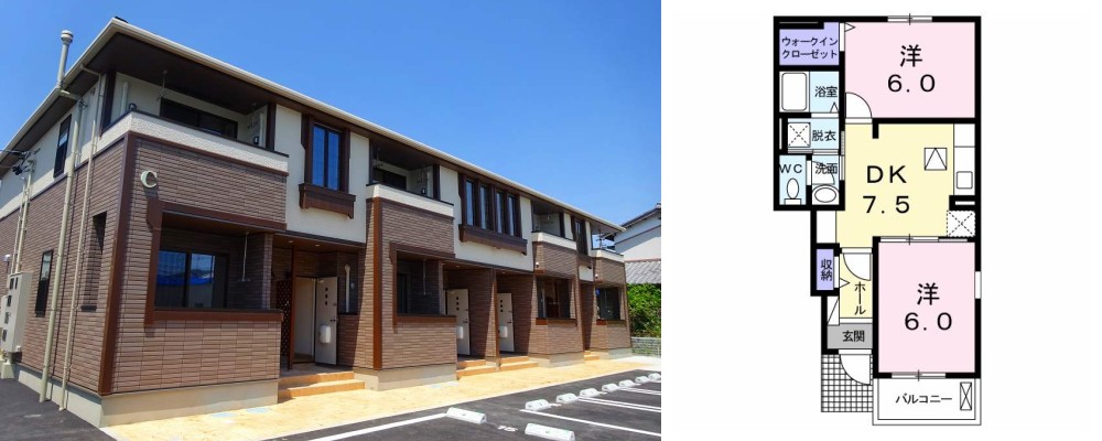 ルーベル鴨島C 105の外観と間取り図