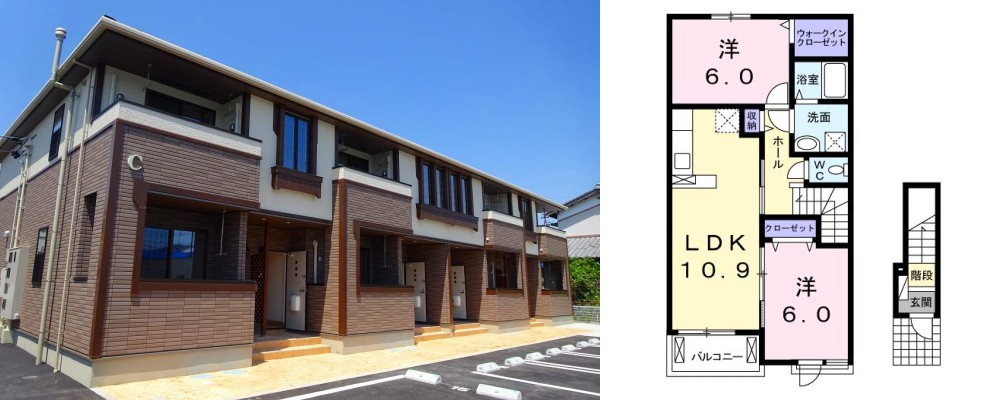 ルーベル鴨島C 202の外観と間取り図