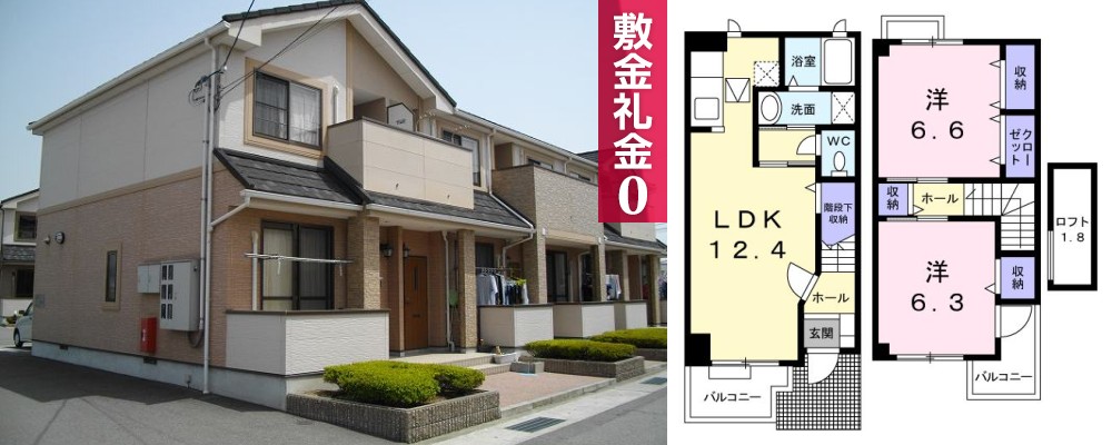 リバージュ北島 A 105の外観と間取り図