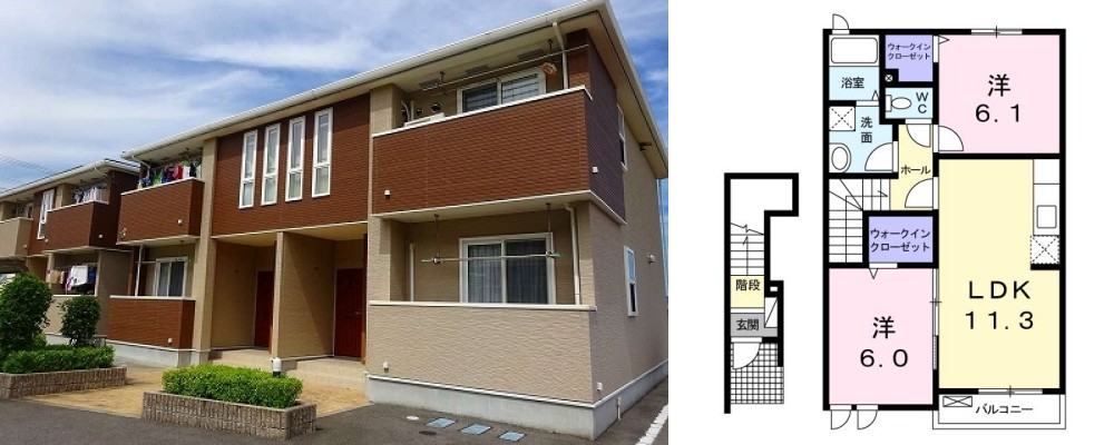 ベルコート桜B 202の外観と間取り図