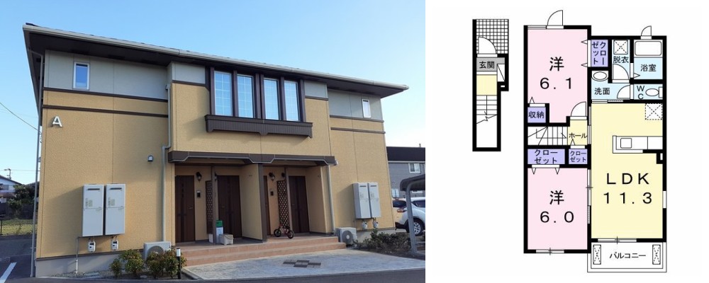 カンパーニュメゾン風雅 A 201の外観と間取り図