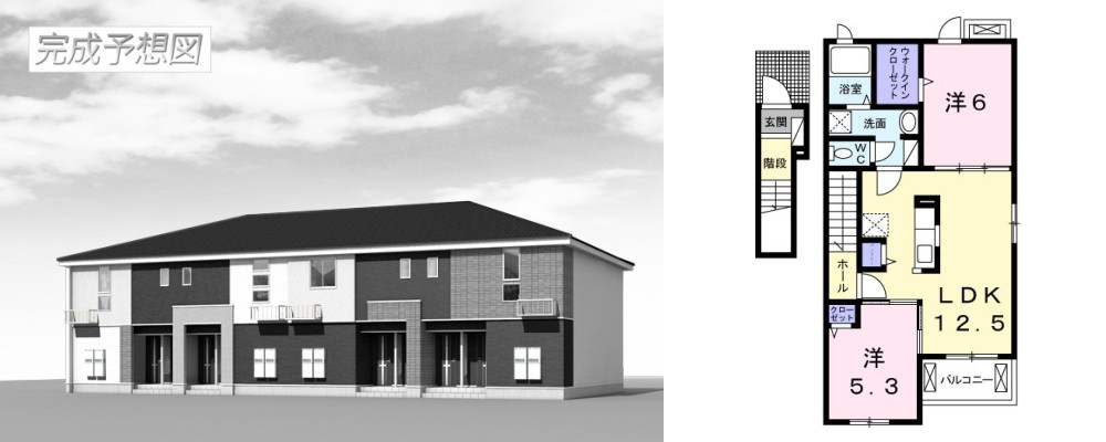 ミッドタウン C 201の外観と間取り図