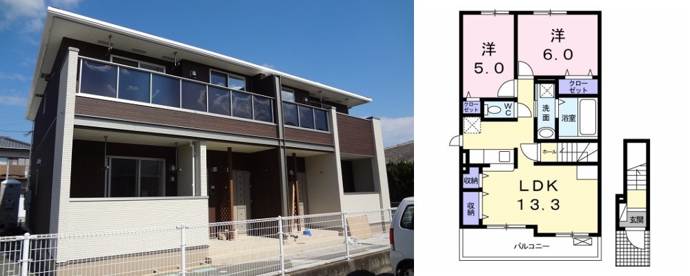 コンフォーティア 201の外観と間取り図