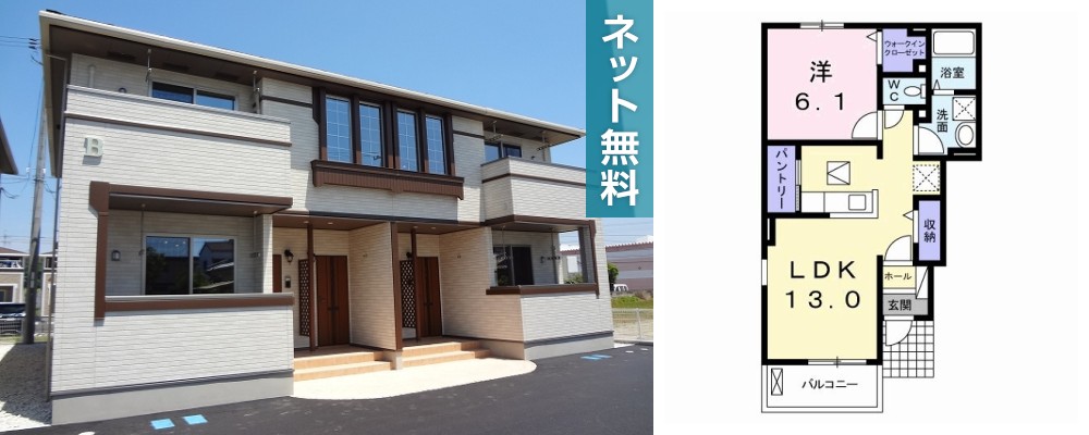 パルフェ B 101の外観と間取り図