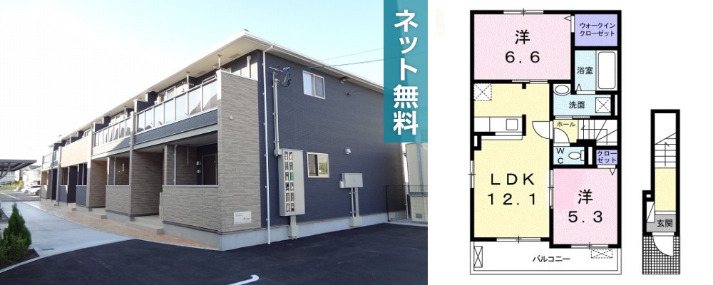 フランメゾン松茂 201の外観と間取り図