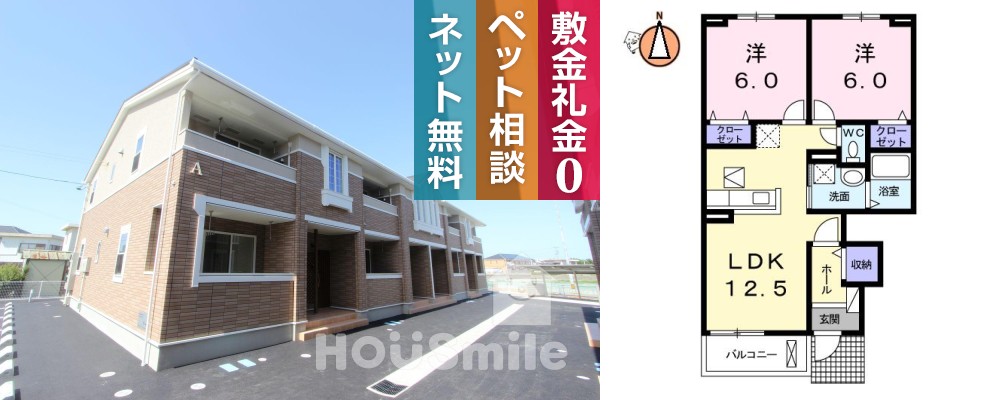 トビアスガーデン南沖洲A 102の外観と間取り図