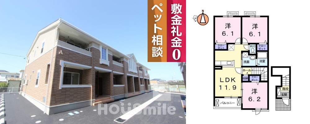 トビアスガーデン南沖洲A 202の外観と間取り図