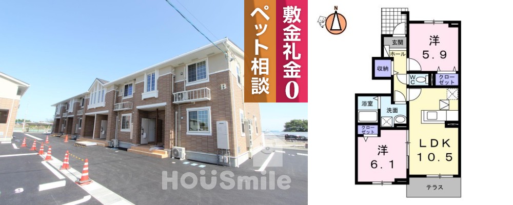 トビアスガーデン南沖洲B 102の外観と間取り図