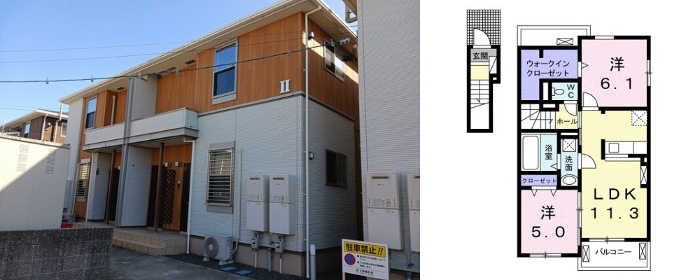 ルミエール松茂西 II 201の外観と間取り図