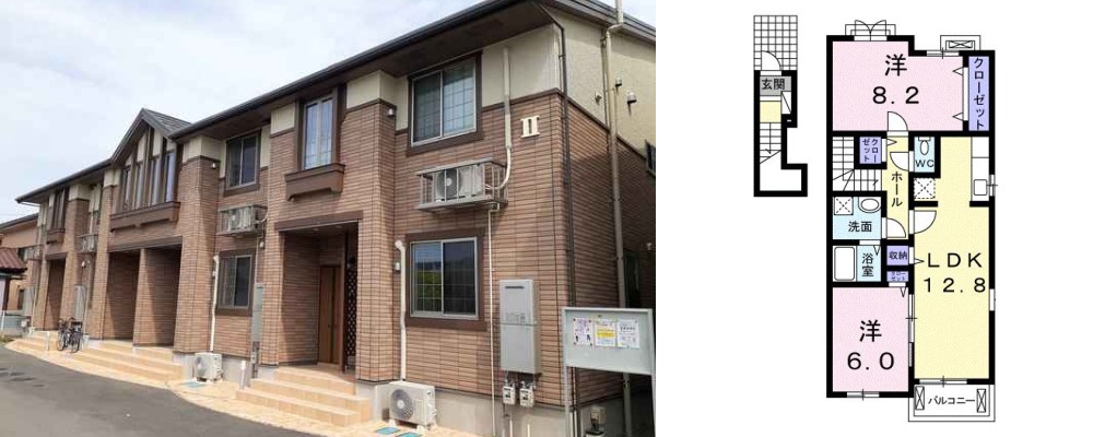 グランピアス笹木野 2 201の外観と間取り図