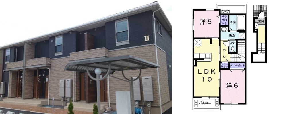 ルミエール応神II 203の外観と間取り図