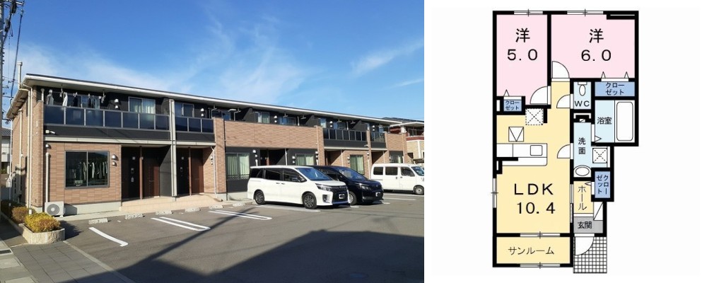 ボヌールメゾンA 101の外観と間取り図