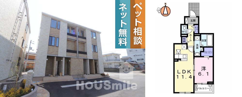 ウィステリア 中吉野 I 102の外観と間取り図