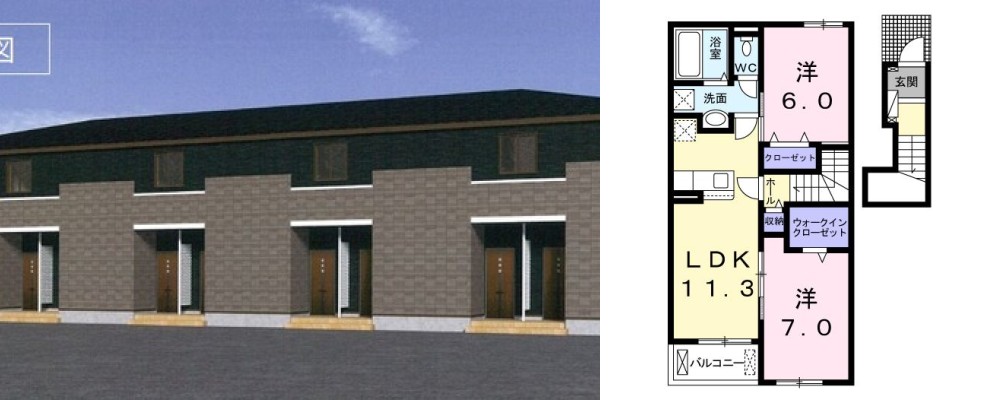 ミライエ宝田 I 202の外観と間取り図