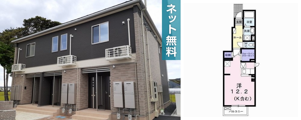 ミライエ宝田 II 101の外観と間取り図