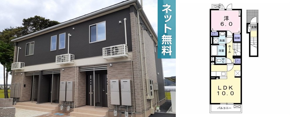 ミライエ宝田 II 202の外観と間取り図