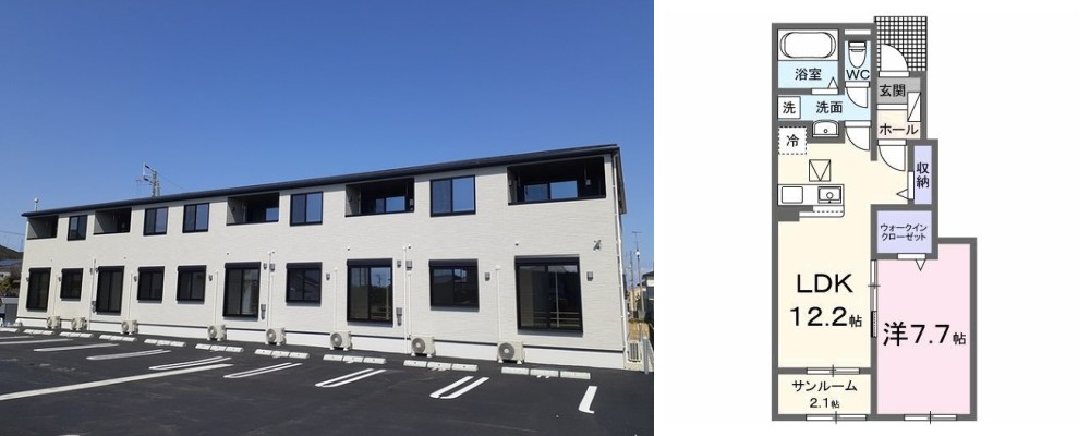 エクラデサージュ見能林I 105の外観と間取り図