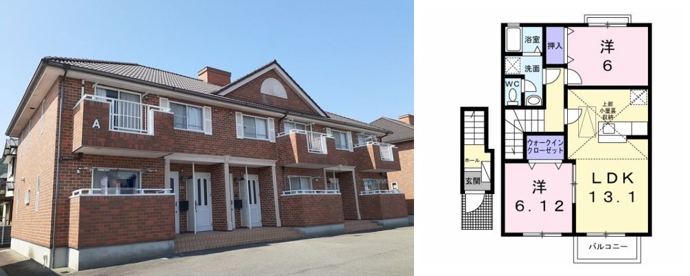 ヴィラ・ファミールA 202の外観と間取り図