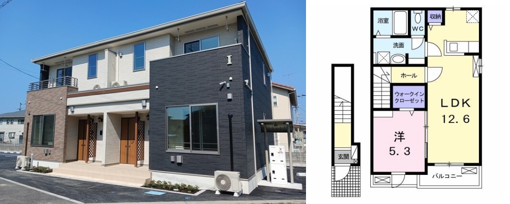 ルミエール古庄I 202の外観と間取り図