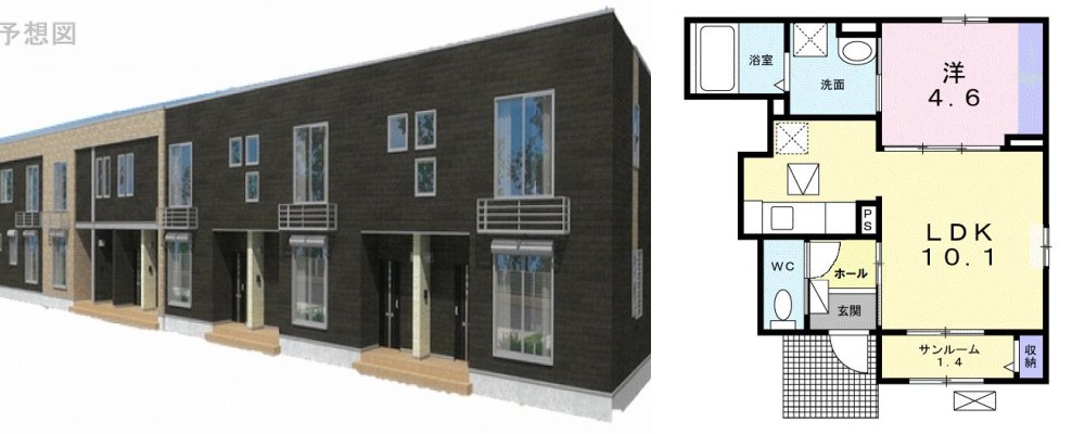 ピアチェーレ 105の外観と間取り図
