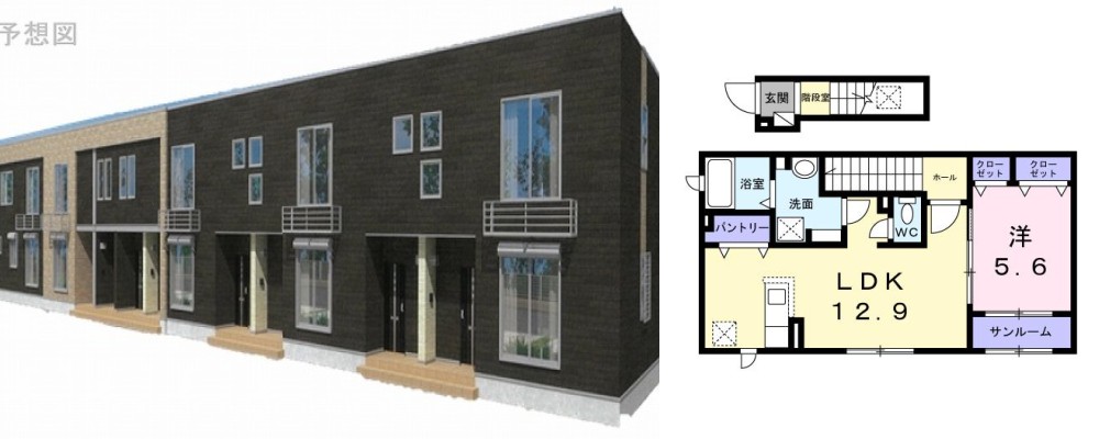 ピアチェーレ 201の外観と間取り図