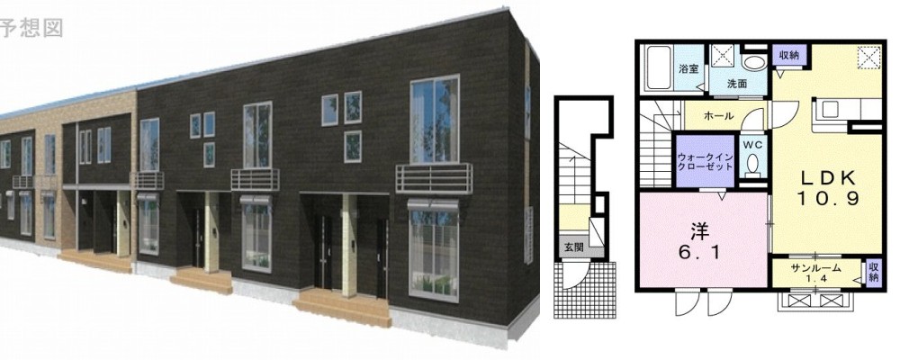 ピアチェーレ 203の外観と間取り図