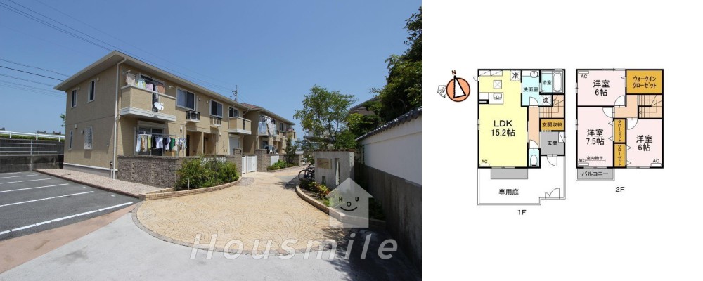 クウラージュ E棟 E-Iの外観と間取り図