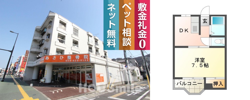 佐古七番町 マンション 1DK 203の外観と間取り図