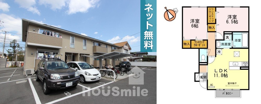 ウィズ山城 C棟 102の外観と間取り図