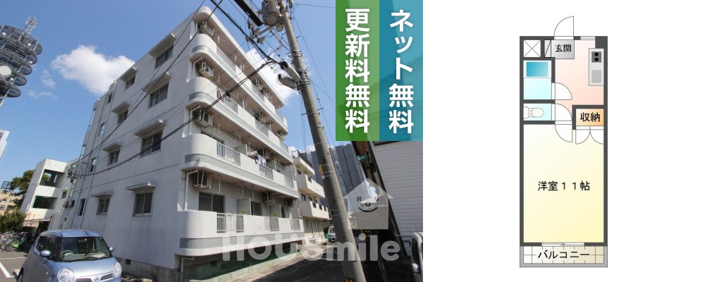 中常三島町 マンション 1K 403の外観と間取り図