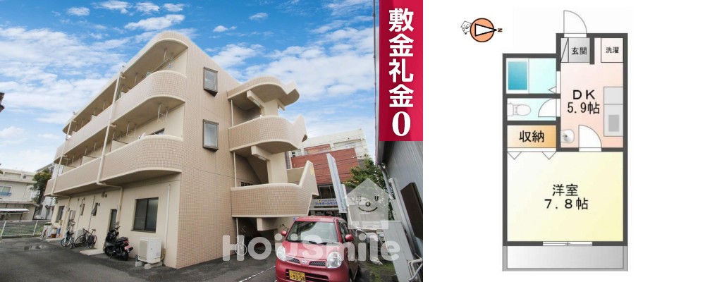 安宅 マンション 1DK 205の外観と間取り図