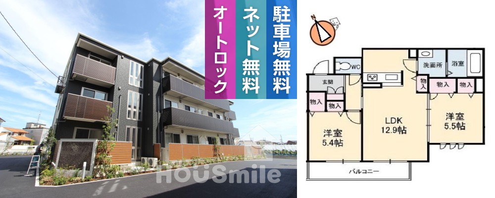 ベレオ中島田 102の外観と間取り図