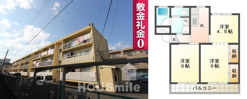 北田宮 マンション 3K 201の外観と間取り図