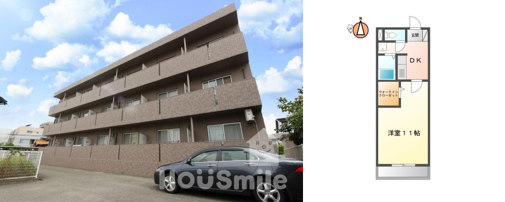 山城町 マンション 1DK 101の外観と間取り図