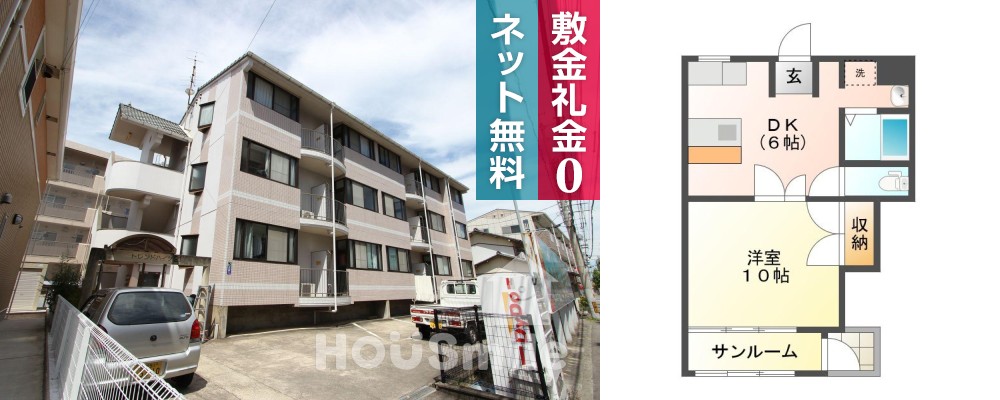 住吉 マンション 1DK 302の外観と間取り図