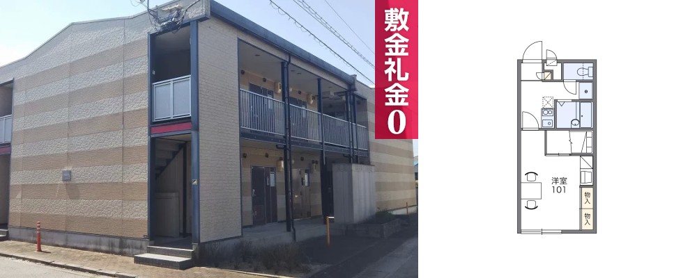 レオパレスサンライズ春日 107の外観と間取り図