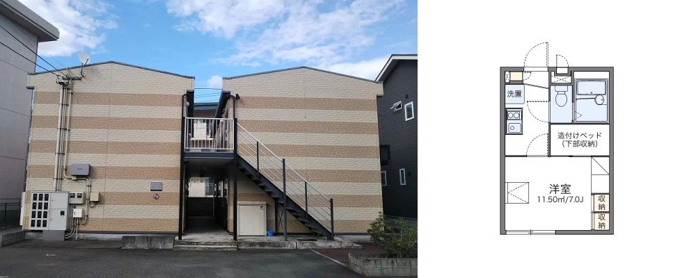 レオパレスフローラ夷山 203の外観と間取り図