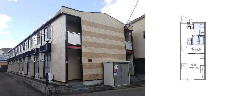 レオパレスメルベーユ 昭和II 106の外観と間取り図