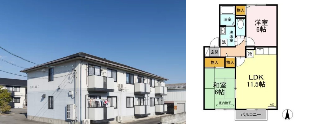 クレスト諏訪I 202の外観と間取り図