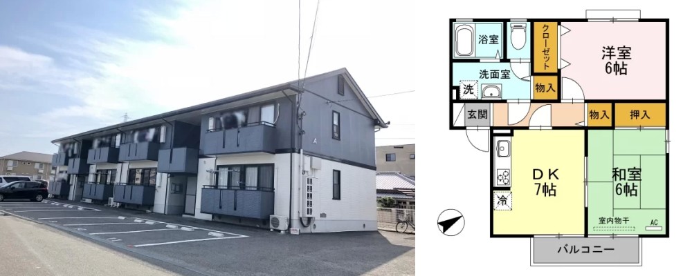 シャトル沖浜 A棟 A105の外観と間取り図