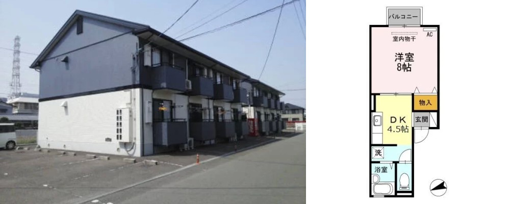 シャトル沖浜 B棟 B101の外観と間取り図